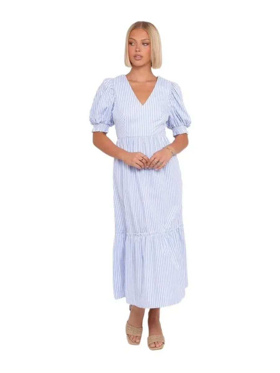 Платье миди с рукавом-фонариком Steele Puff Sleeve Midi Petal and Pup — изображение 1 из 4, синий