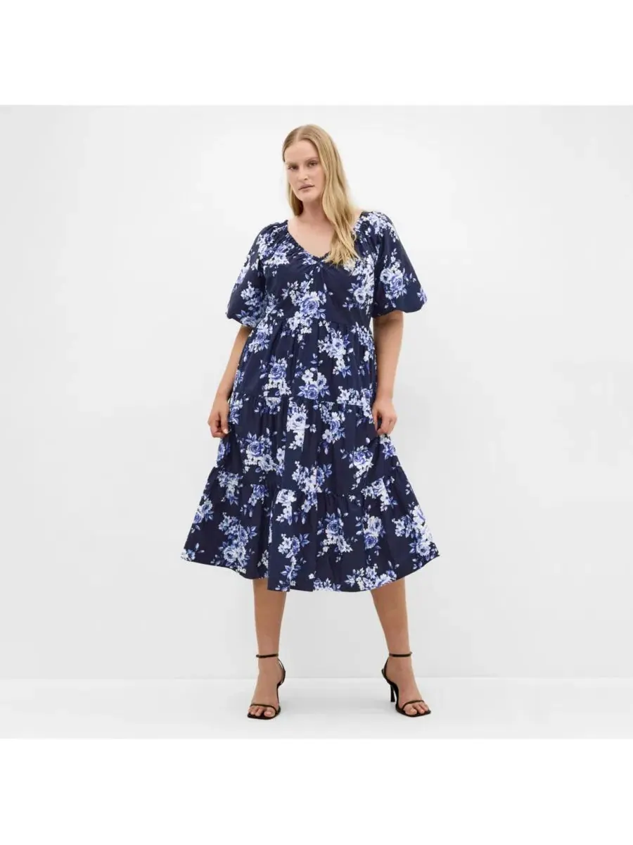 Платье-миди V-образным вырезом Fantasy Marine Print CITY CHIC, Amalfi Floral — изображение 1 из 4