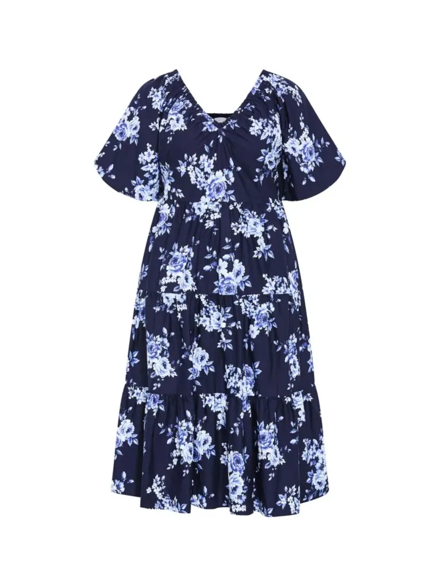 Платье-миди V-образным вырезом Fantasy Marine Print CITY CHIC, Amalfi Floral — изображение 3 из 4