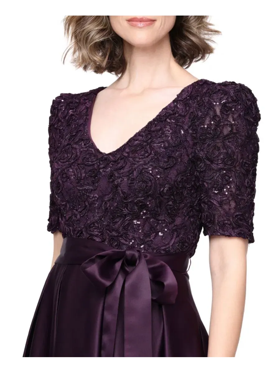 Платье-баллон с V-образным вырезом, модель Petite V-Neck A-Line Ball Gown Alex Evenings — изображение 2 из 3, сливовый
