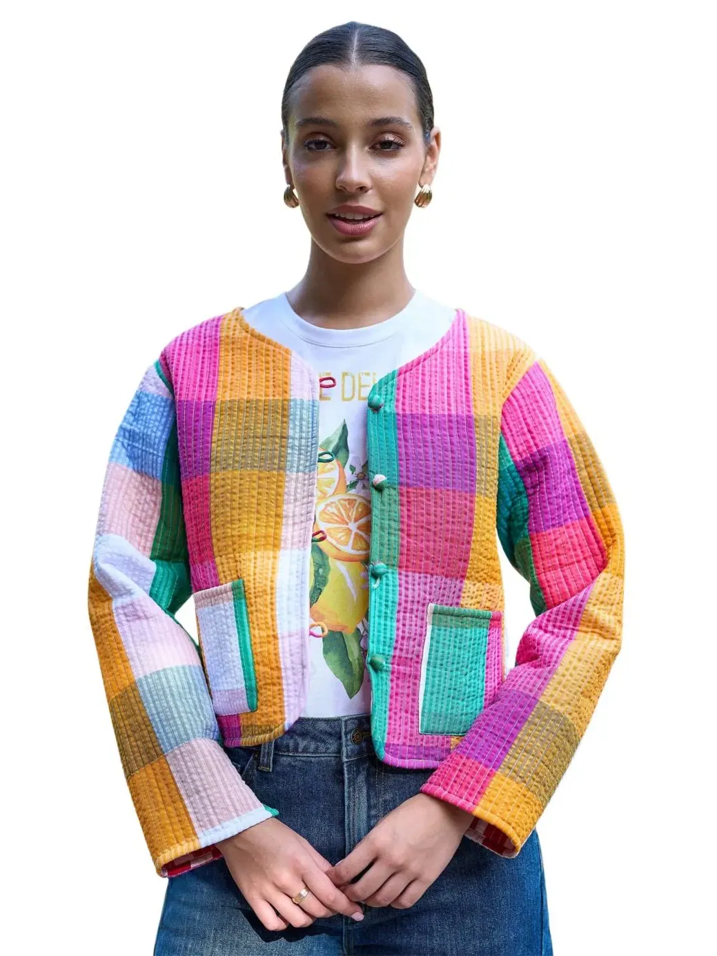 Женское стеганое пальто с воротником, двустороннее, из хлопка, модель Reversible Cotton Quilted — изображение 1 из 8, мульти