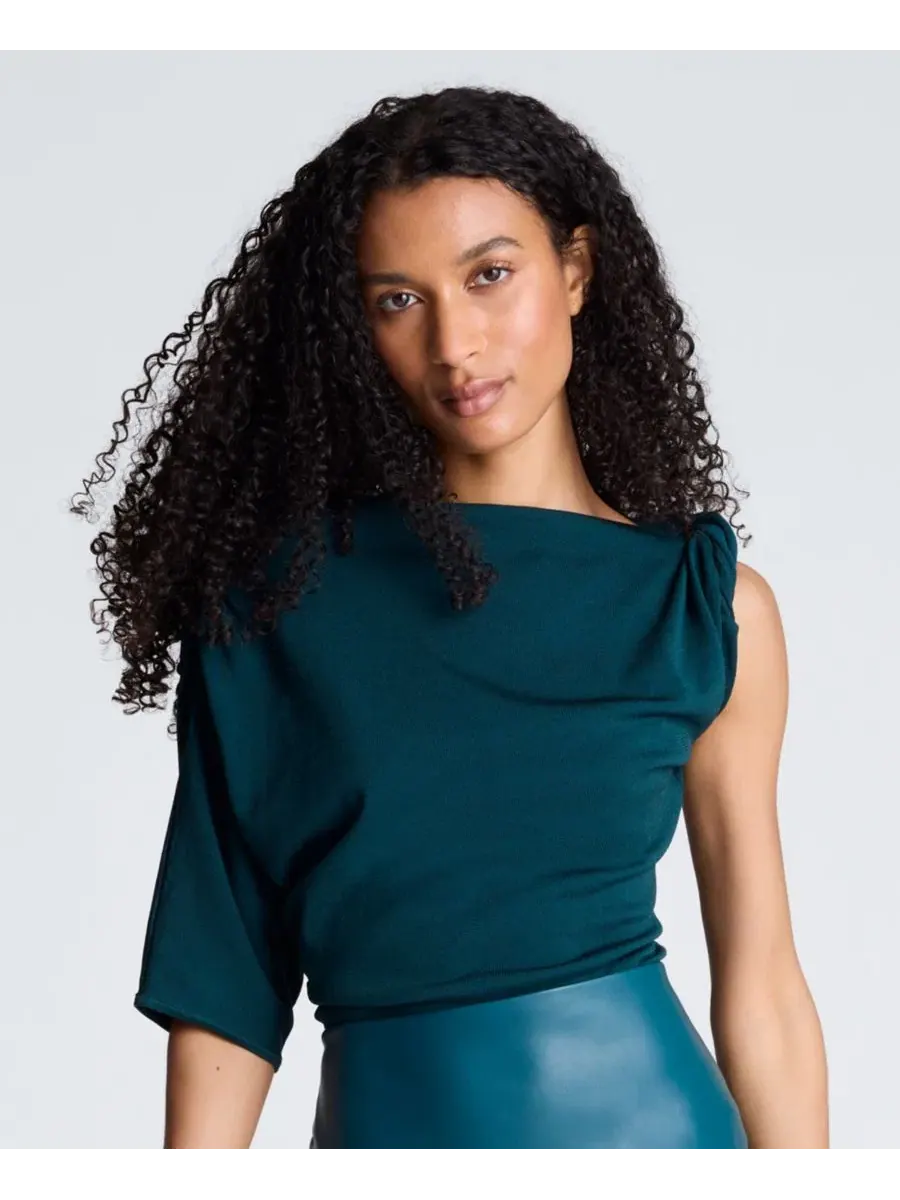 Свитер с асимметричным драпированным воротом Kenneth Cole, Teal Dusk — изображение 2 из 6
