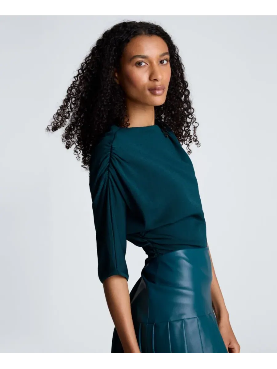 Свитер с асимметричным драпированным воротом Kenneth Cole, Teal Dusk — изображение 3 из 6
