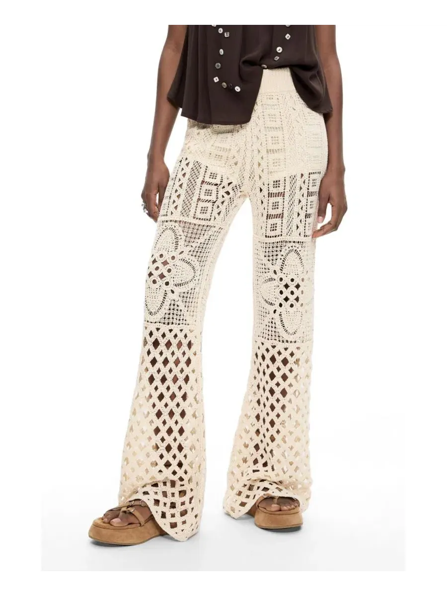 Женские брюки с геометрическим плетением, модель Crochet Trousers Desigual — изображение 1 из 4, белый
