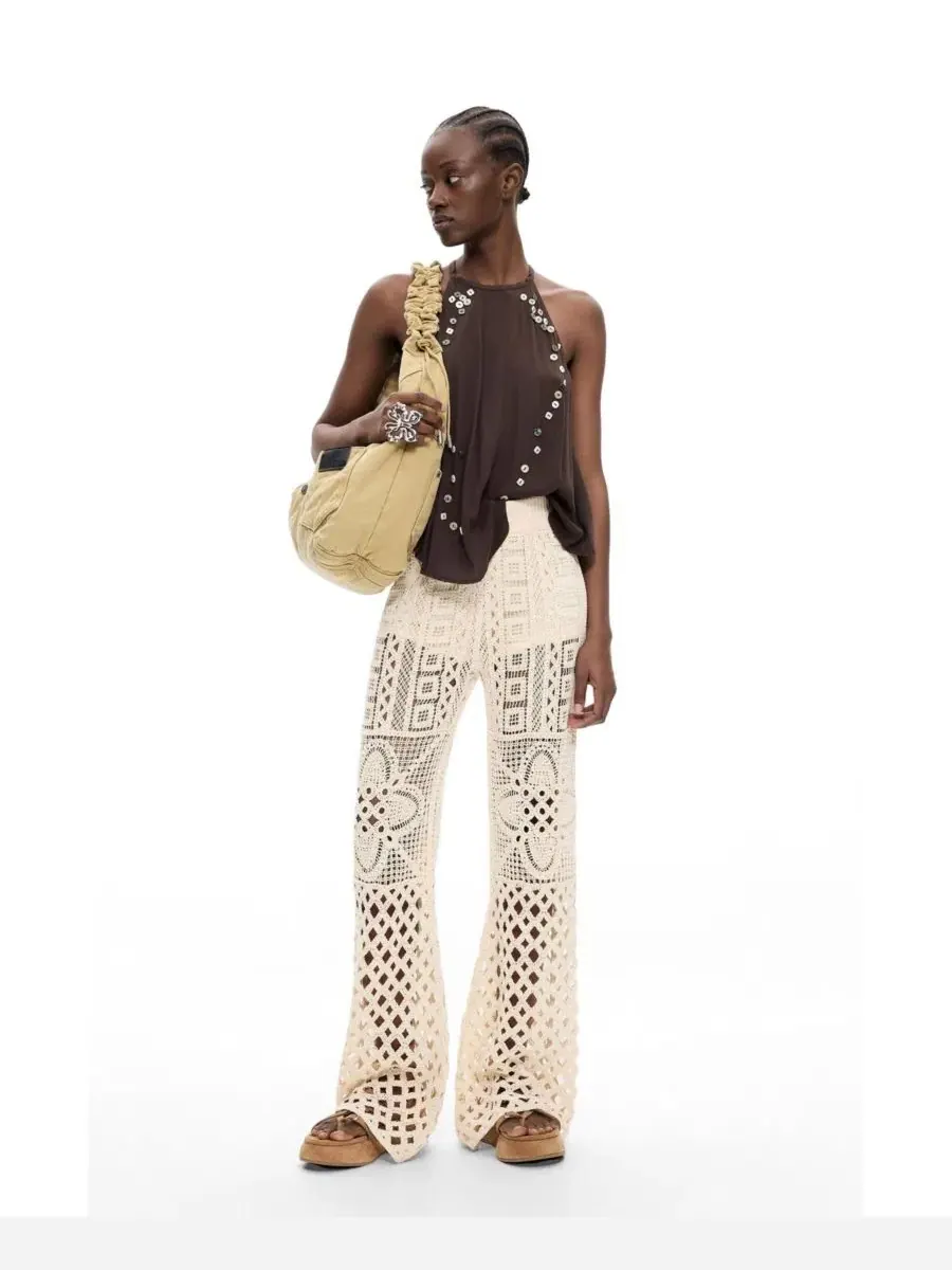 Женские брюки с геометрическим плетением, модель Crochet Trousers Desigual — изображение 2 из 4, белый