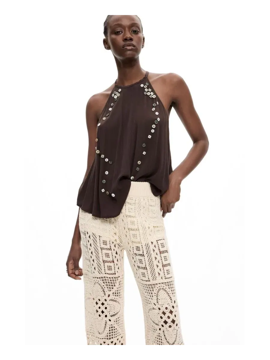 Женские брюки с геометрическим плетением, модель Crochet Trousers Desigual — изображение 3 из 4, белый