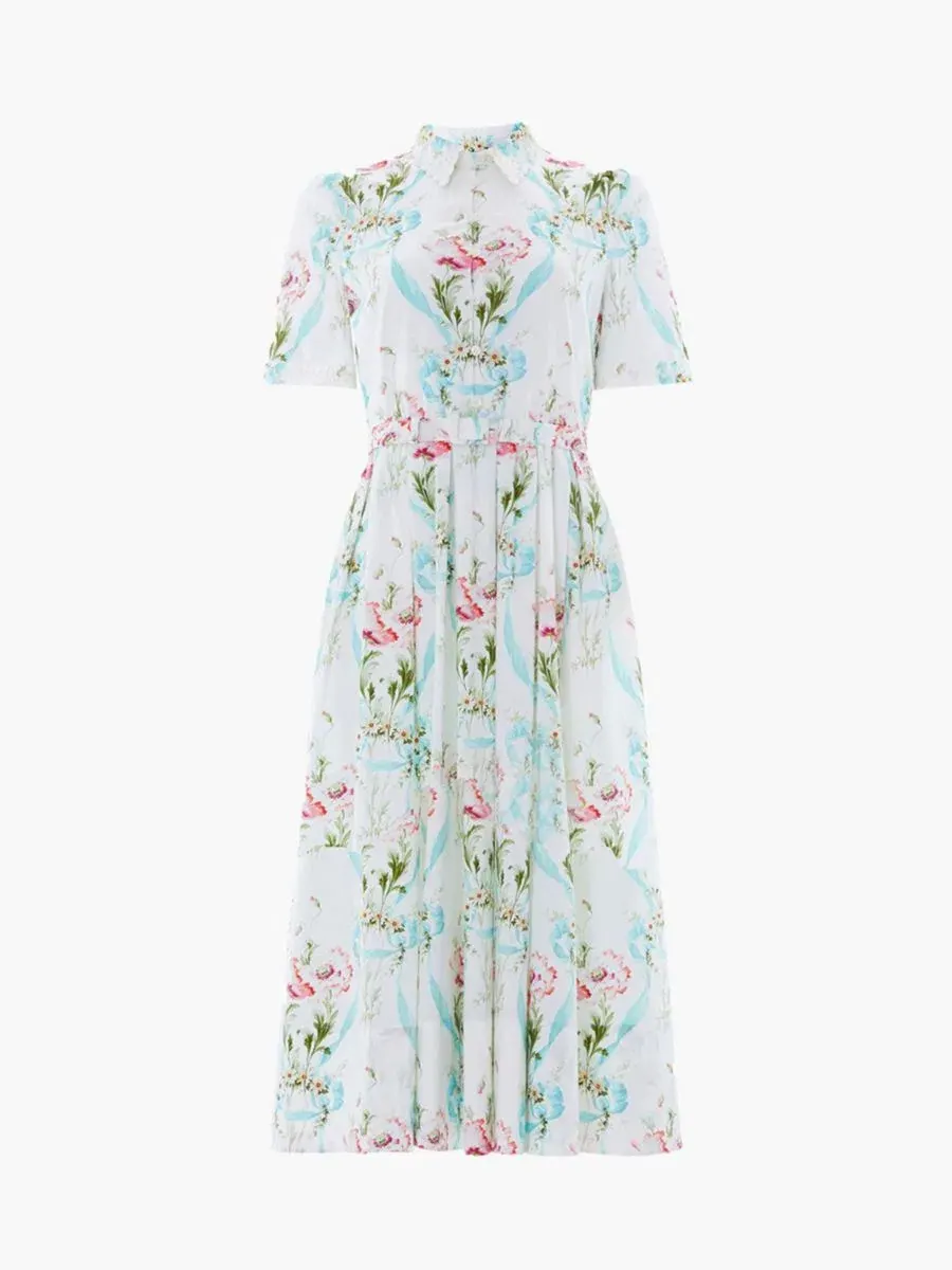 Платье с вышивкой Floral Ribbon Cotton Short Sleeve Ballerina Dress Needle & Thread — изображение 3 из 4, белый/синий