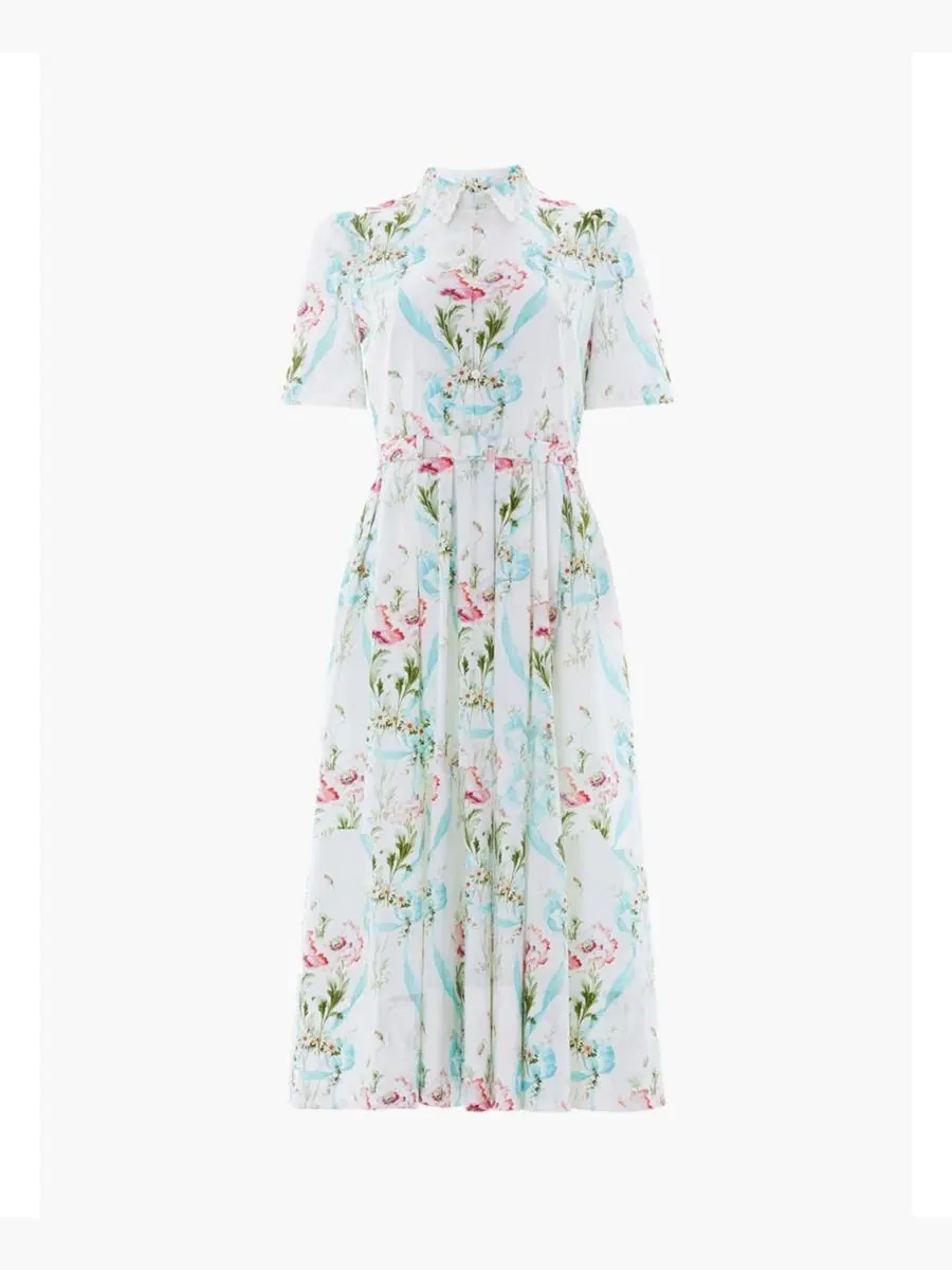 Платье с вышивкой Floral Ribbon Cotton Short Sleeve Ballerina Dress Needle & Thread — изображение 4 из 4, белый/синий