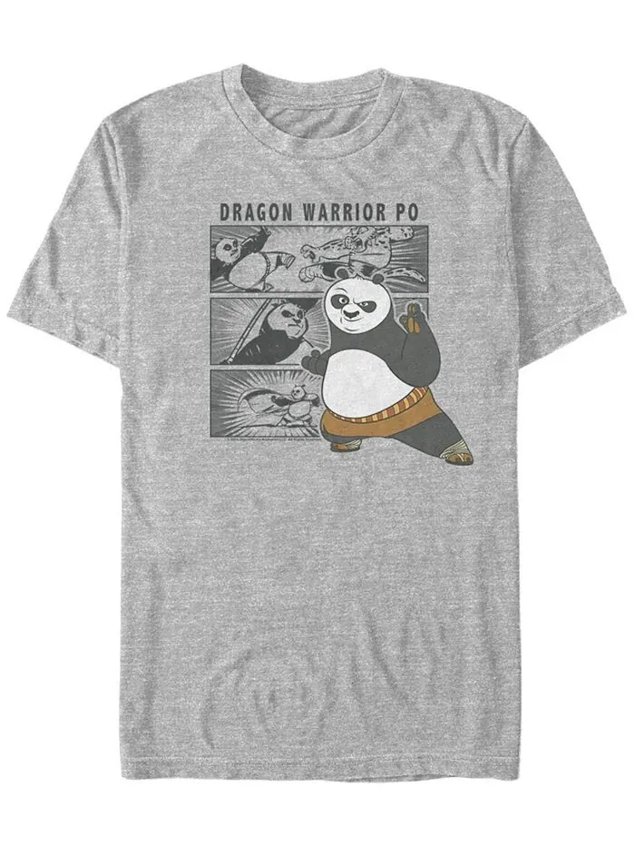 Мужская футболка с короткими рукавами и вставками Kung Fu Panda Dragon Warrior Po Fifth Sun — изображение 1 из 1, серый