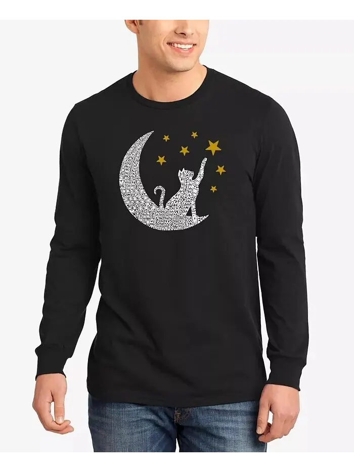 Cat Moon — мужская футболка с длинным рукавом с надписью Word Art LA Pop Art — изображение 1 из 3, черный