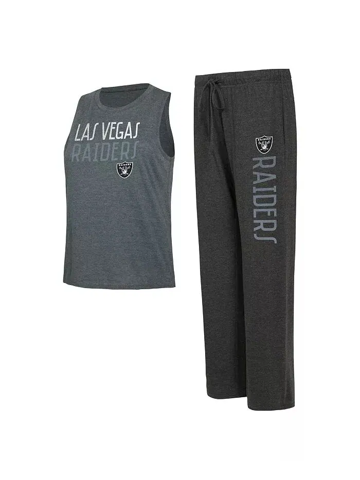 Женский черный, угольный потертый топ и брюки Las Vegas Raiders Muscle для отдыха Concepts Sport — изображение 1 из 3