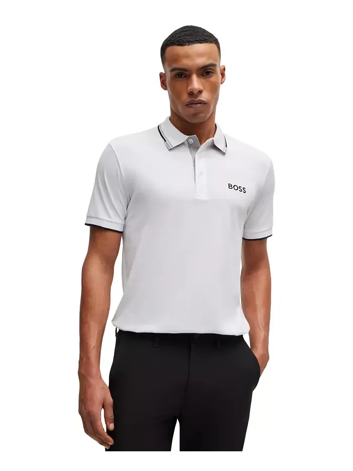 Мужская хлопковая поло с контрастным логотипом Hugo Boss — изображение 1 из 4, белый
