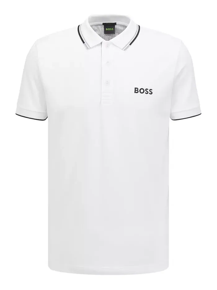 Мужская хлопковая поло с контрастным логотипом Hugo Boss — изображение 3 из 4, белый