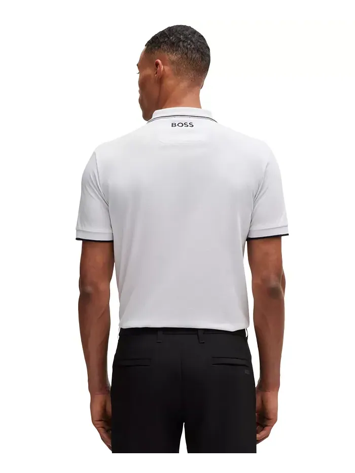 Мужская хлопковая поло с контрастным логотипом Hugo Boss — изображение 4 из 4, белый