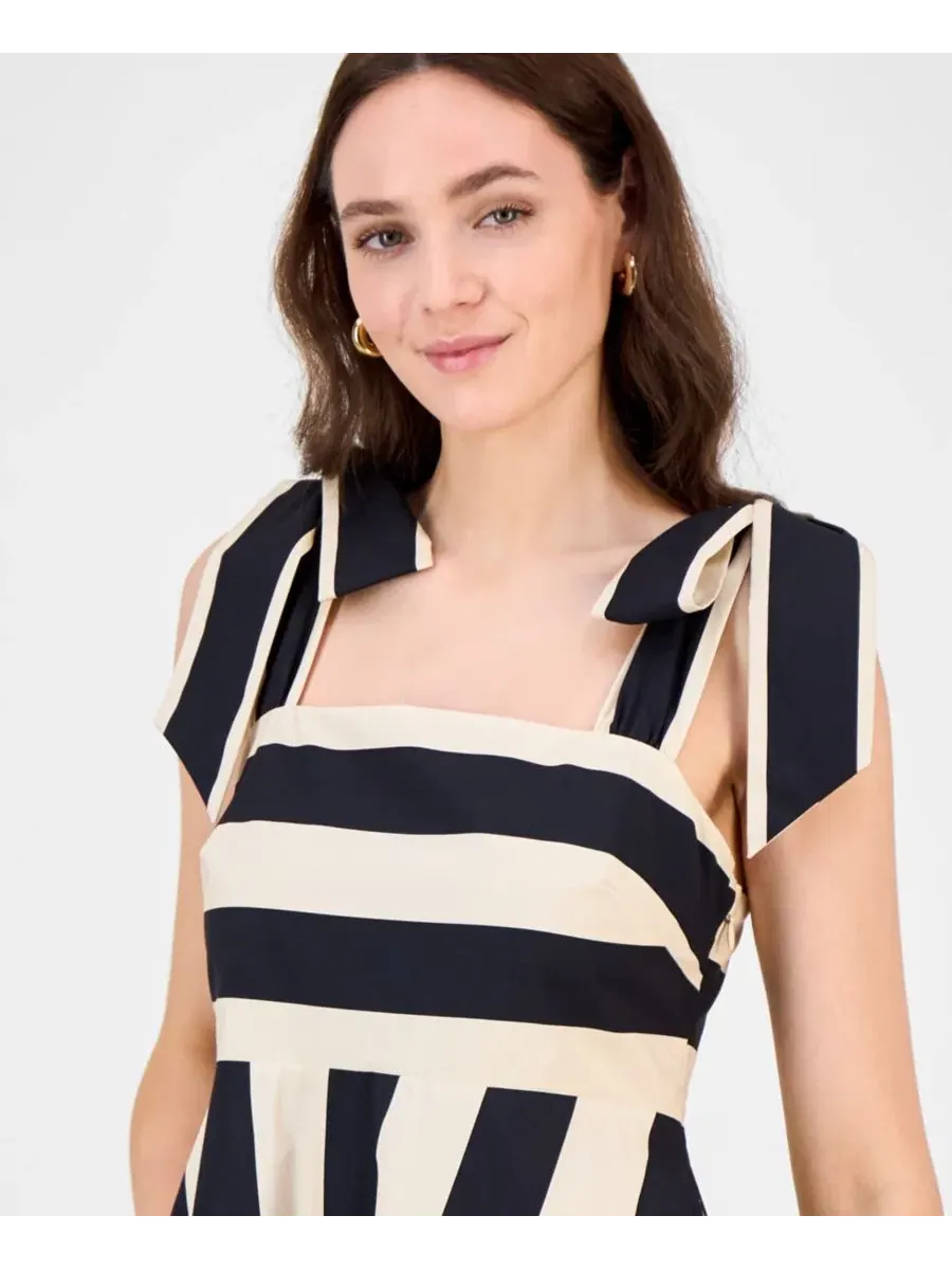 Платье-трапеция с завязками на плечах Shasha Striped Cotton RACHEL Rachel Roy — изображение 2 из 5, черный бежевый