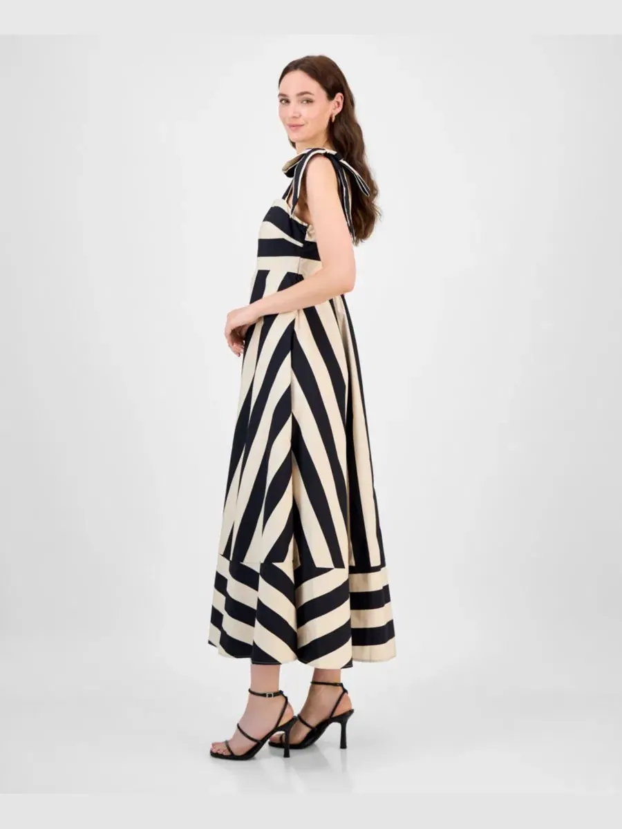 Платье-трапеция с завязками на плечах Shasha Striped Cotton RACHEL Rachel Roy — изображение 3 из 5, черный бежевый