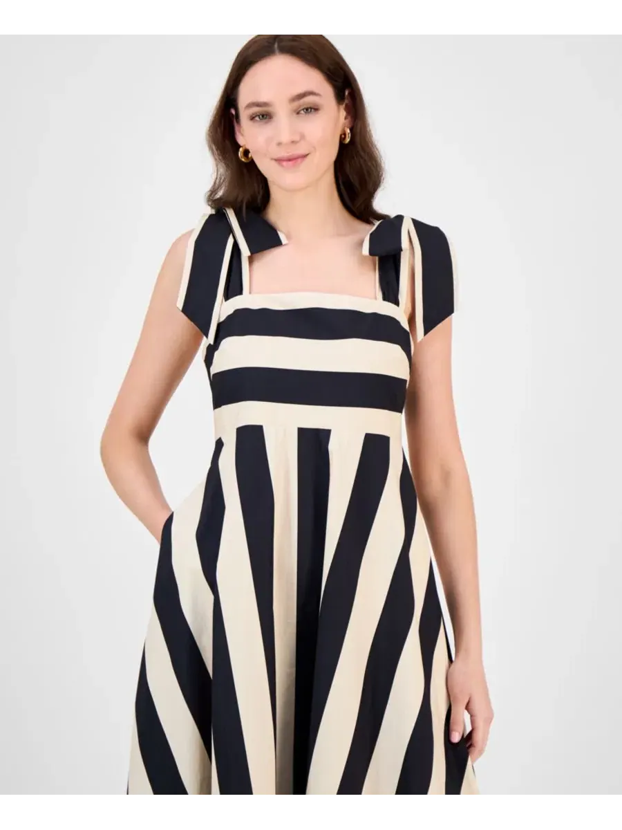 Платье-трапеция с завязками на плечах Shasha Striped Cotton RACHEL Rachel Roy — изображение 4 из 5, черный бежевый