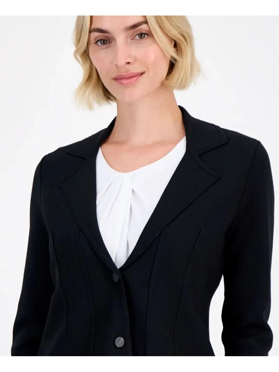 Женский костюм из трикотажного твида с поясом Anne Klein — изображение 3 из 4, черный
