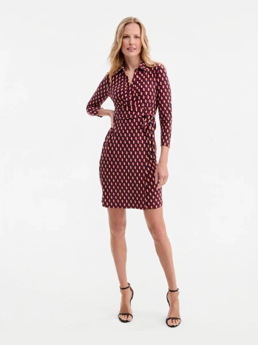 Платье-фальш-запах с принтом, с завязкой на талии Anne Klein