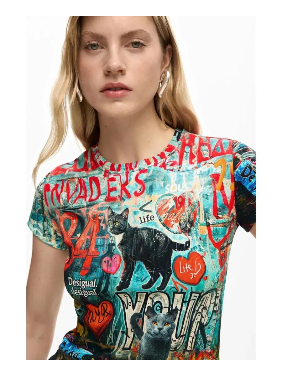 Футболка с принтом кота Desigual — изображение 3 из 4, нет цвета