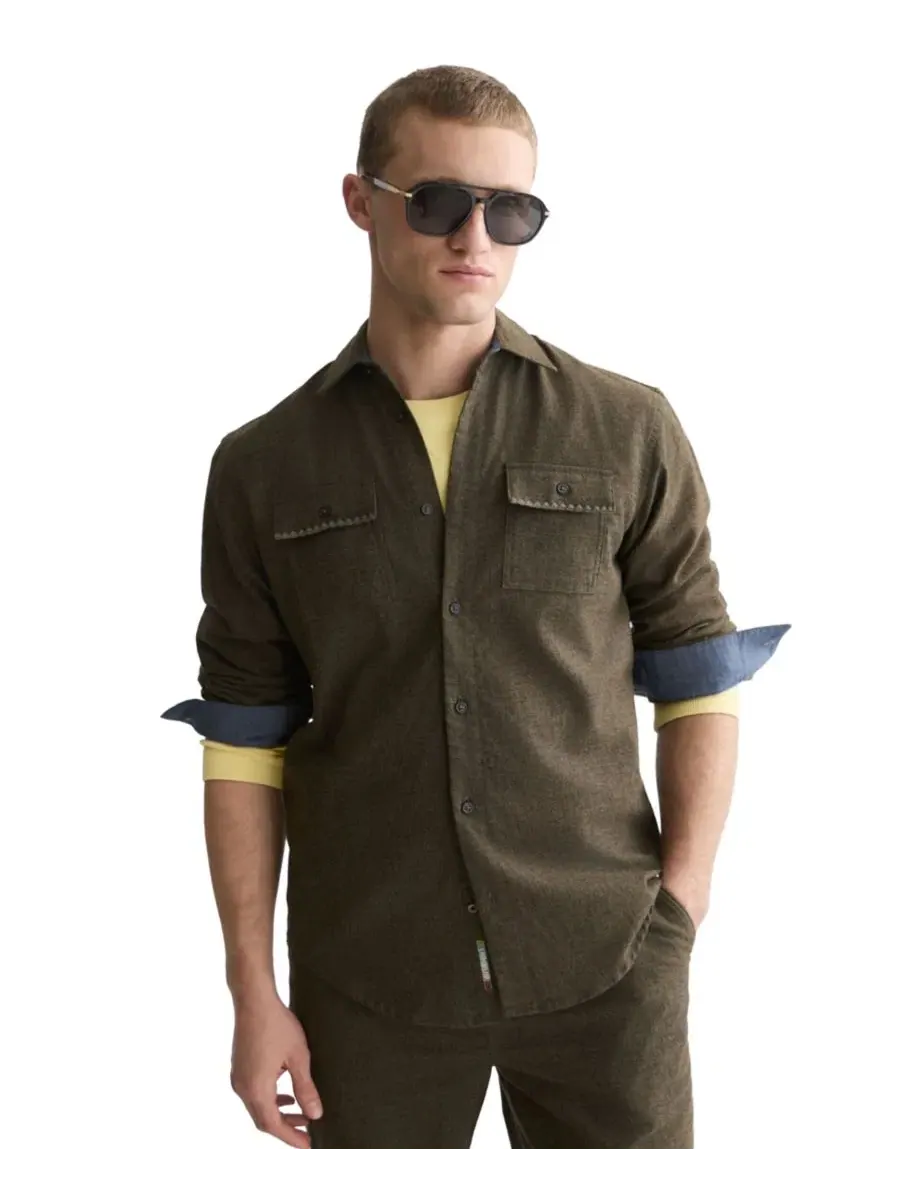 Мужская рубашка из меланжевой ткани с длинным рукавом SCOTCH & SODA — изображение 1 из 9, зеленый