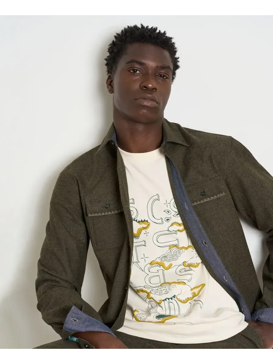 Мужская рубашка из меланжевой ткани с длинным рукавом SCOTCH & SODA — изображение 5 из 9, зеленый