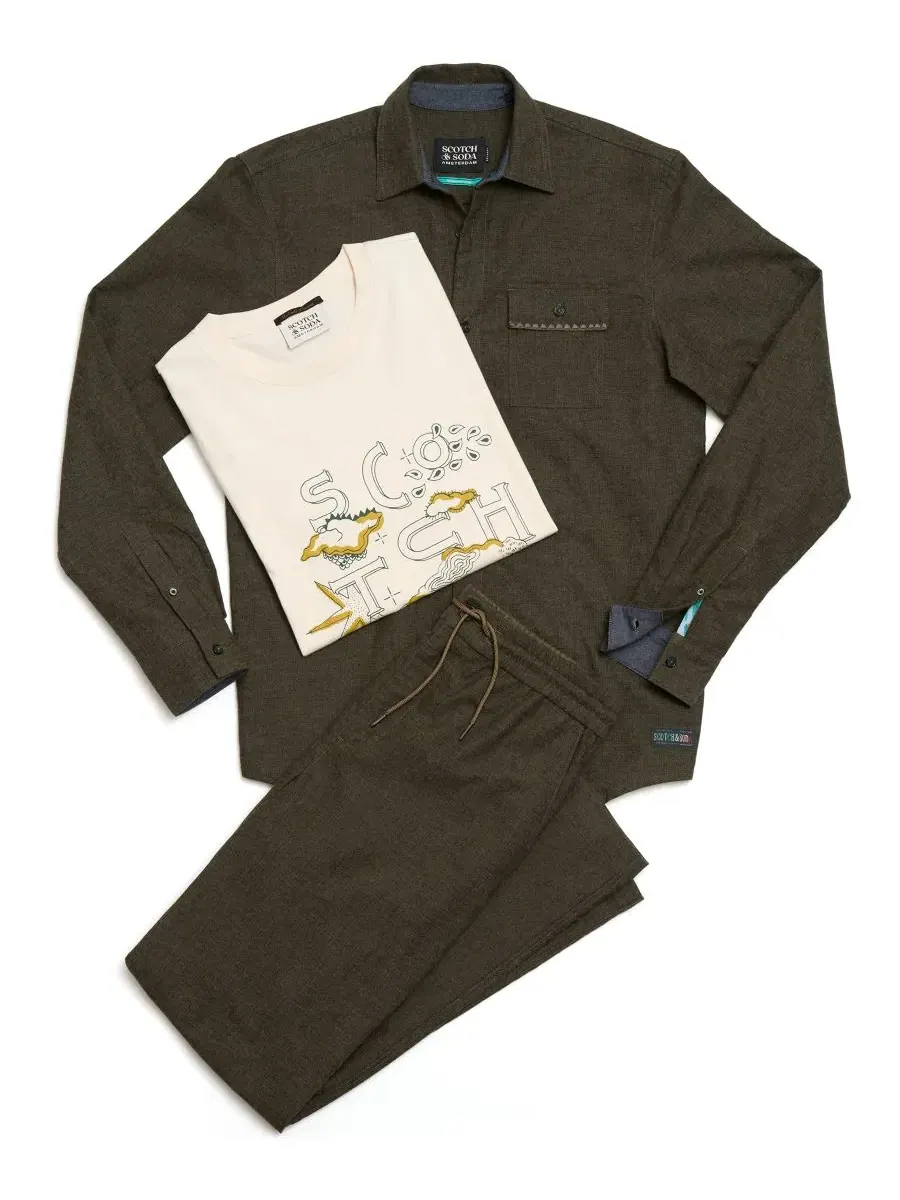 Мужская рубашка из меланжевой ткани с длинным рукавом SCOTCH & SODA — изображение 9 из 9, зеленый