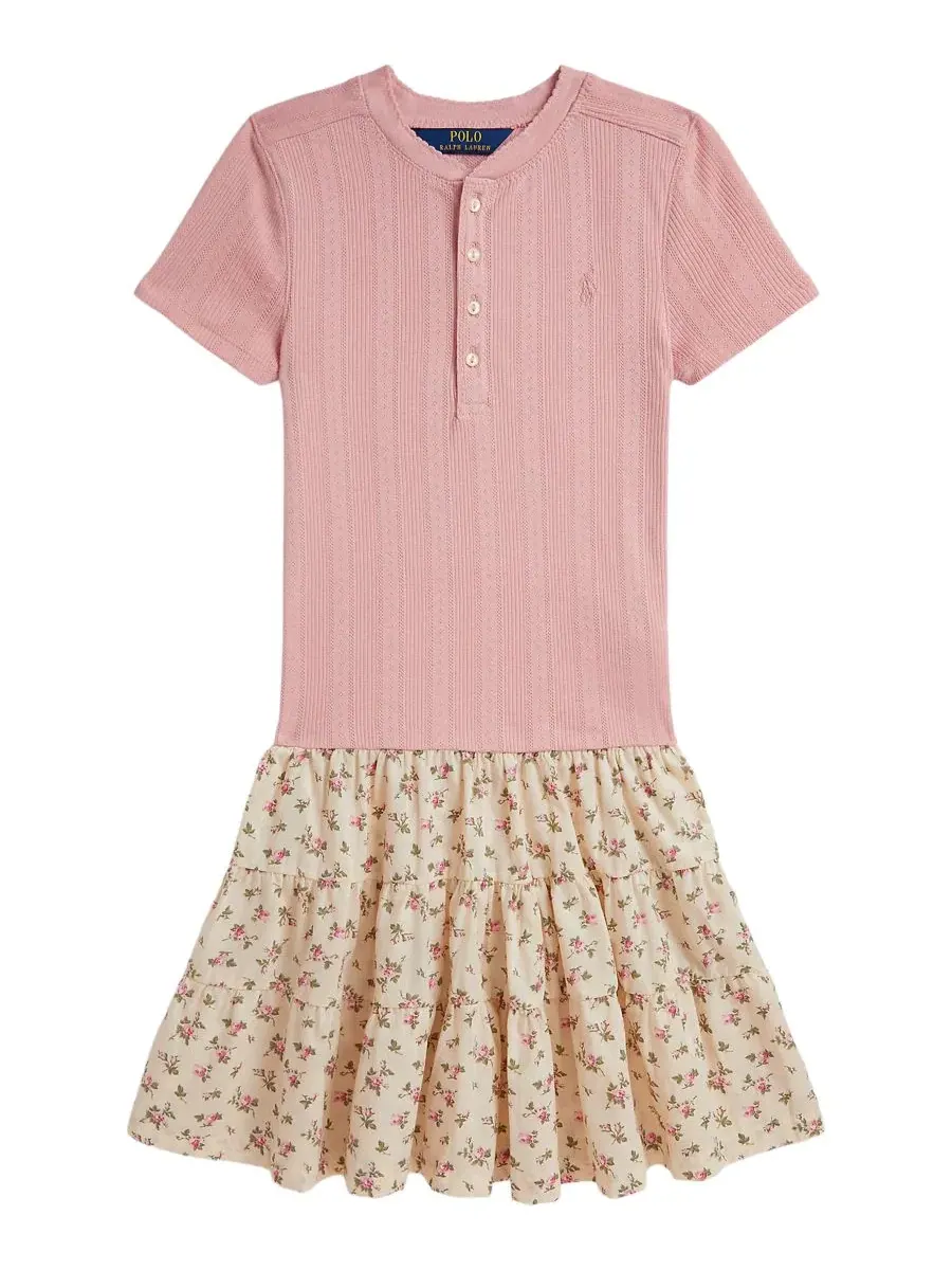 Платье-рубашка с коротким рукавом Polo Ralph Lauren — изображение 1 из 3, розовый/бежевый