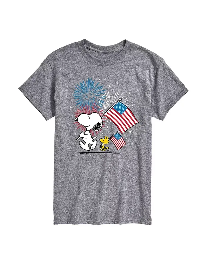 Мужская футболка с коротким рукавом Peanuts Snoopy Flag Fireworks AIRWAVES — изображение 1 из 3, серый