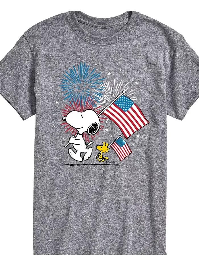 Мужская футболка с коротким рукавом Peanuts Snoopy Flag Fireworks AIRWAVES — изображение 3 из 3, серый