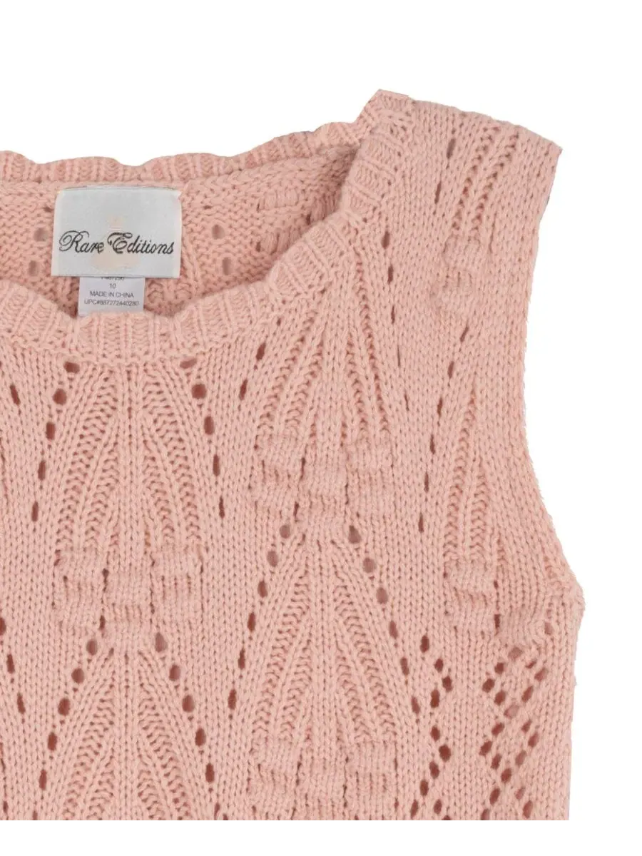 Комплект из вязаного жилета и юбки-шорт с цветочным принтом, модель Floral Crochet Sweater Vest and — изображение 3 из 4