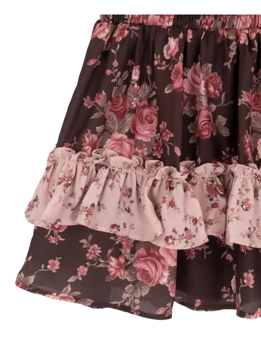 Комплект из вязаного жилета и юбки-шорт с цветочным принтом, модель Floral Crochet Sweater Vest and — изображение 4 из 4