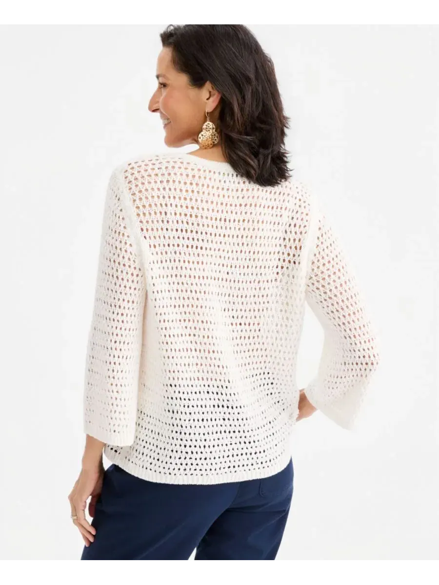 Свитер с открытой вязкой и рукавом 3/4 Style & Co, Shiitake — изображение 4 из 4