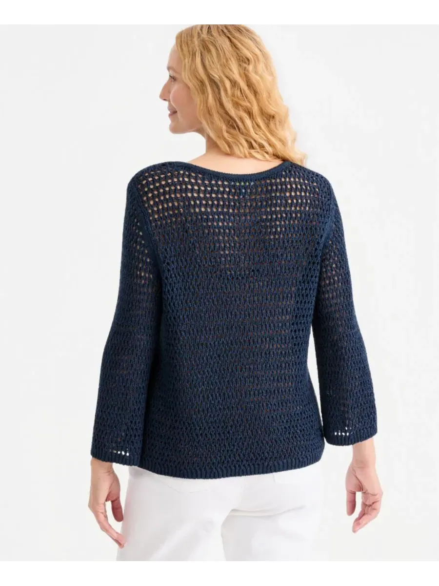 Свитер с открытой вязкой и рукавом 3/4 Style & Co — изображение 2 из 3, синий