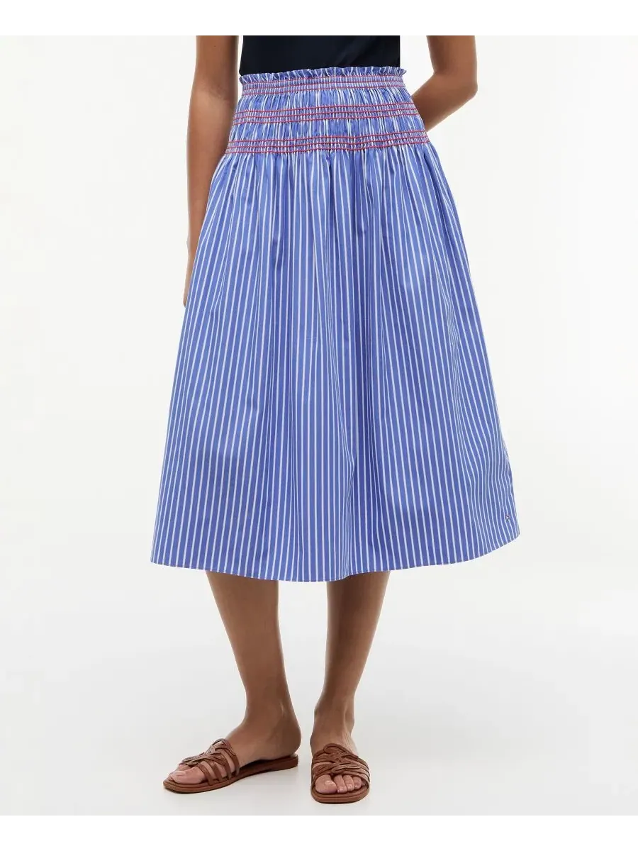 Юбка-миди хлопковая с принтом в полоску Smocking Stripe Tommy Hilfiger, Smocking Stripe — изображение 2 из 4