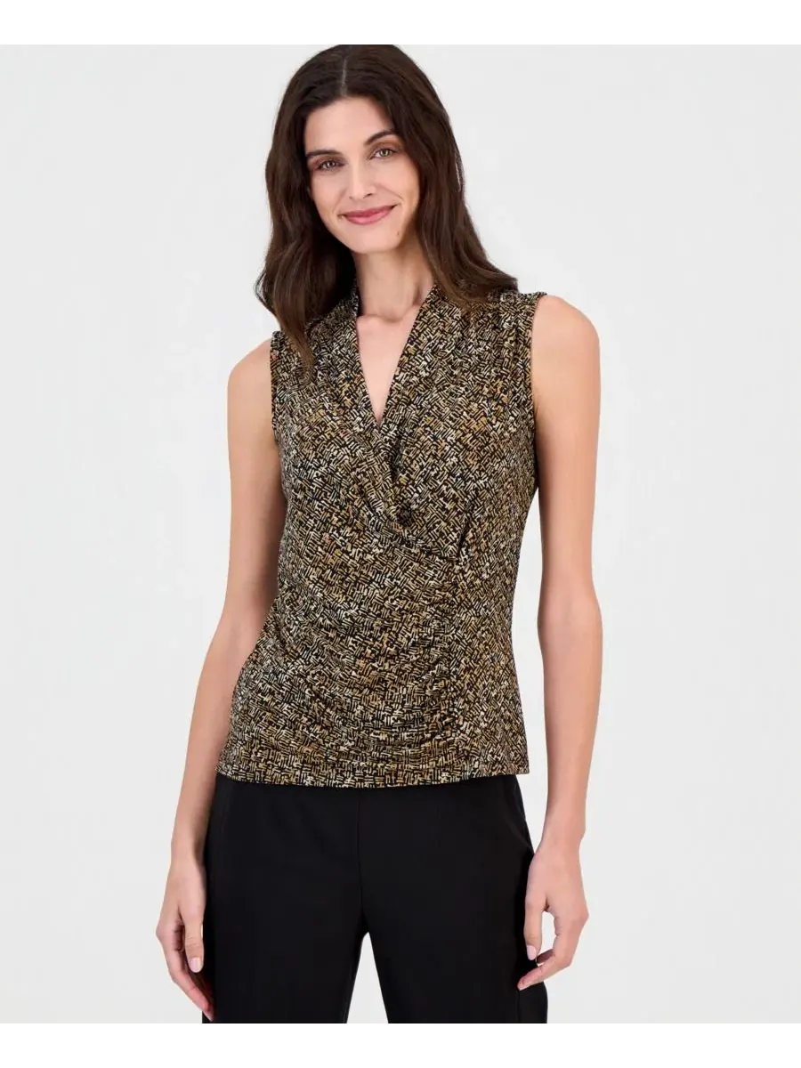 Топ без рукавов с запахом Anne Klein — изображение 1 из 4, черный мульти