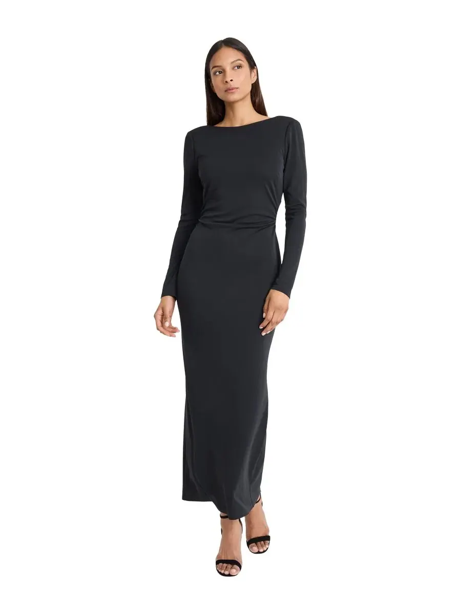 Платье макси с длинным рукавом Boat Neck Long-Sleeve Maxi Dress Donna Morgan — изображение 1 из 3, черный