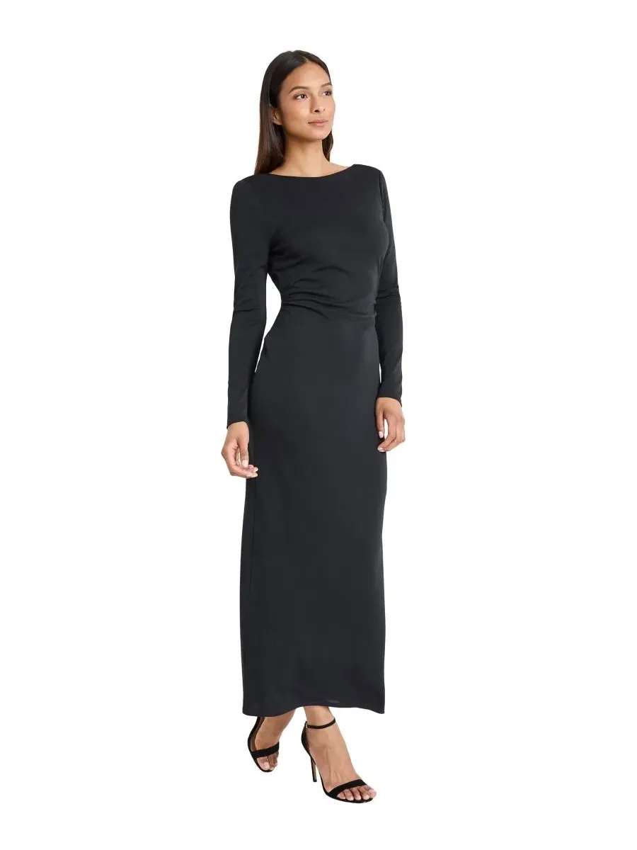 Платье макси с длинным рукавом Boat Neck Long-Sleeve Maxi Dress Donna Morgan — изображение 2 из 3, черный