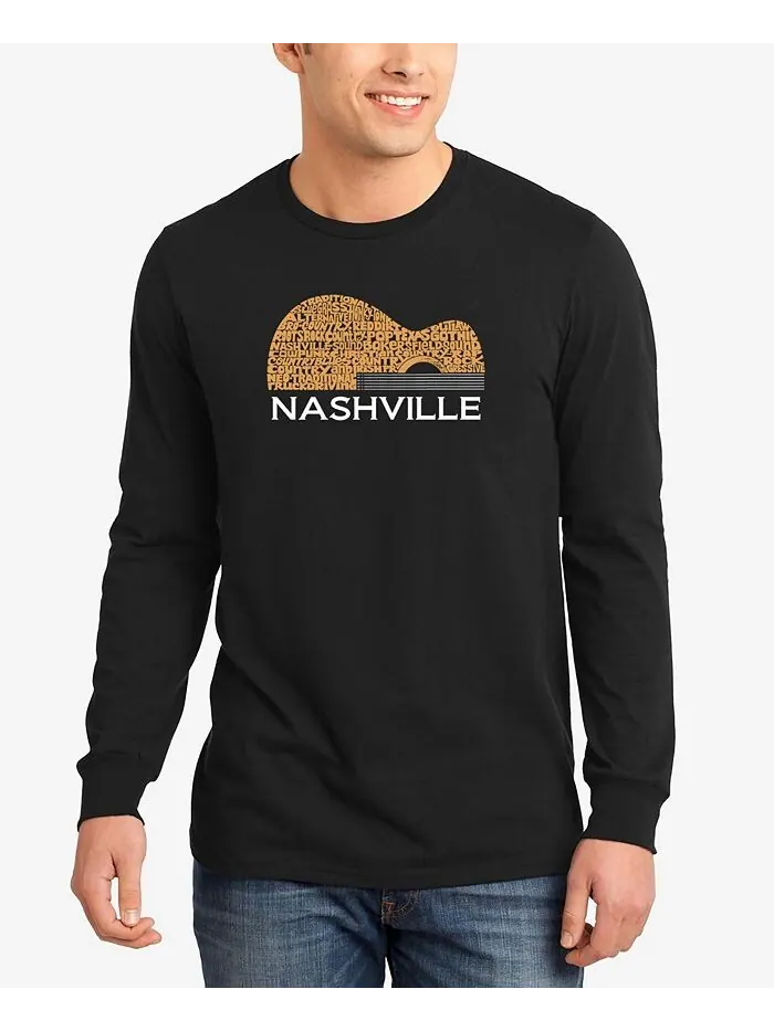 Мужская футболка с длинным рукавом Nashville Guitar Word Art LA Pop Art — изображение 1 из 3, черный