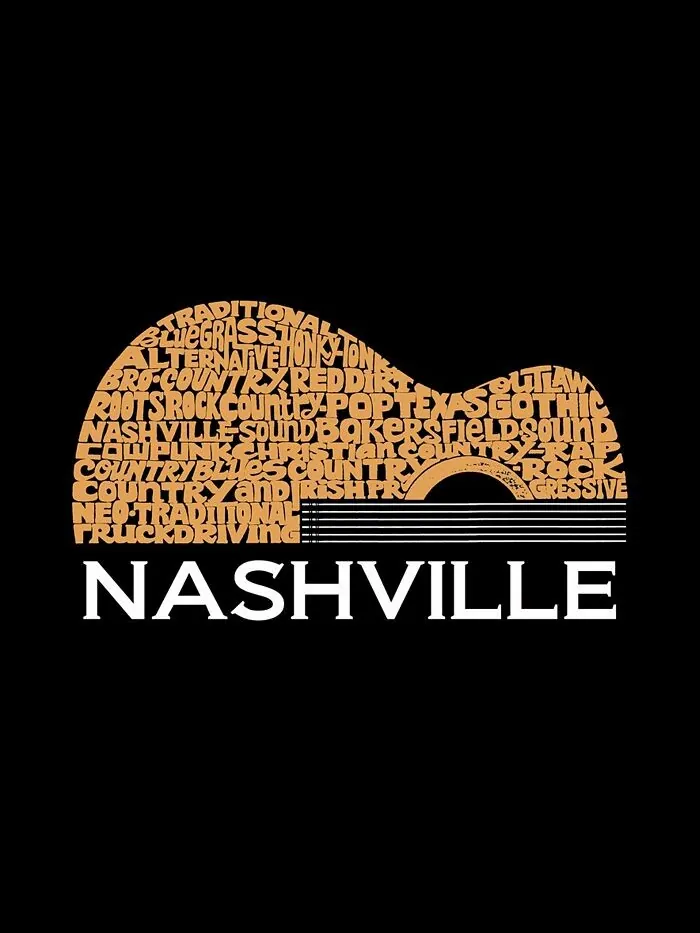 Мужская футболка с длинным рукавом Nashville Guitar Word Art LA Pop Art — изображение 3 из 3, черный