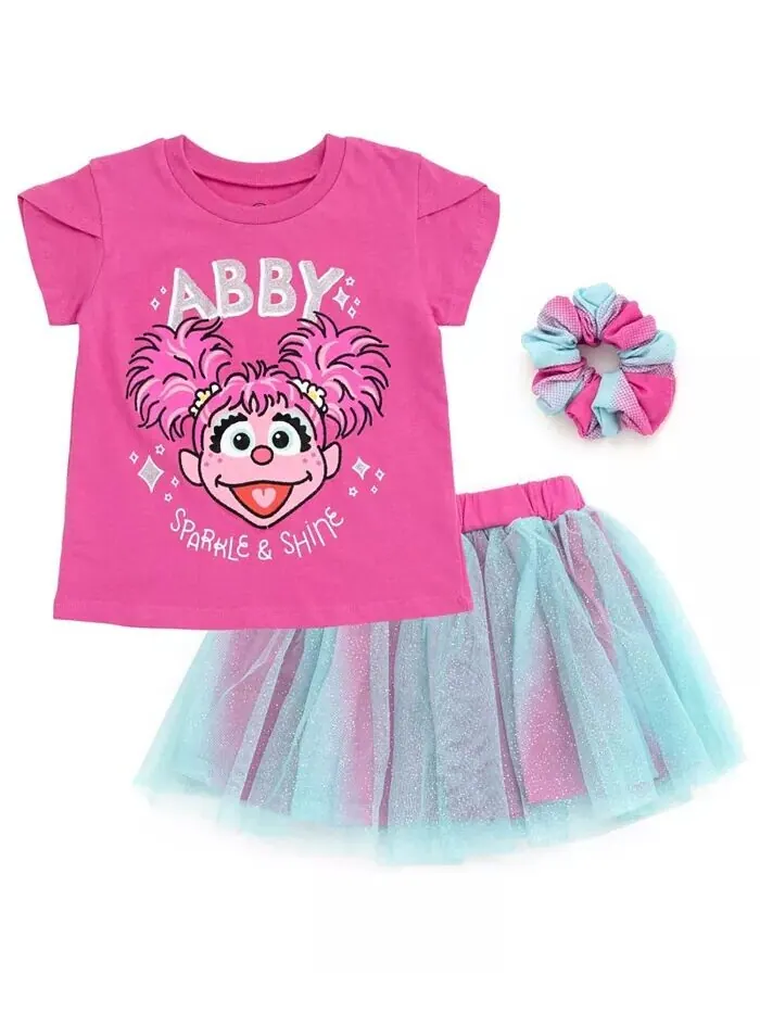 Футболка Abby Cadabby для маленьких девочек, тюлевая сетчатая юбка и резинка для волос, комплект из — изображение 1 из 3