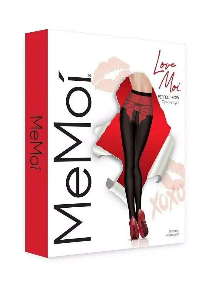 Женские плотные непрозрачные чулки Tie Me Up Memoi — изображение 3 из 4, черный красный