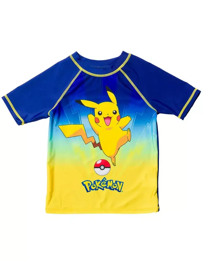 Детский комплект для плавания Pikachu UPF 50+ с защитой от ультрафиолета: рашгард и шорты Pokemon — изображение 2 из 6