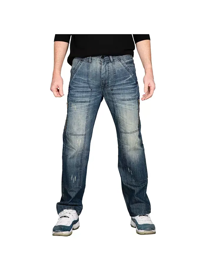 Мужские джинсы Premium Denim Relaxed Bootcut с карманом на молнии Level 7 — изображение 1 из 3, синий