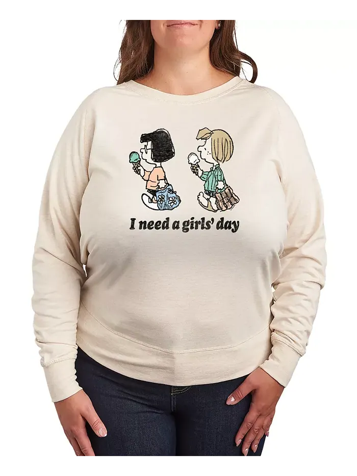 Футболка-пуловер с принтом Peanuts Need a Girls Day размера Plus Hybrid Apparel — изображение 1 из 3, бежевый/хаки