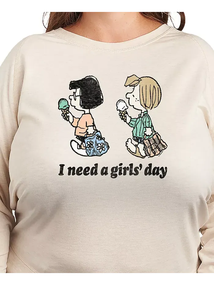 Футболка-пуловер с принтом Peanuts Need a Girls Day размера Plus Hybrid Apparel — изображение 3 из 3, бежевый/хаки