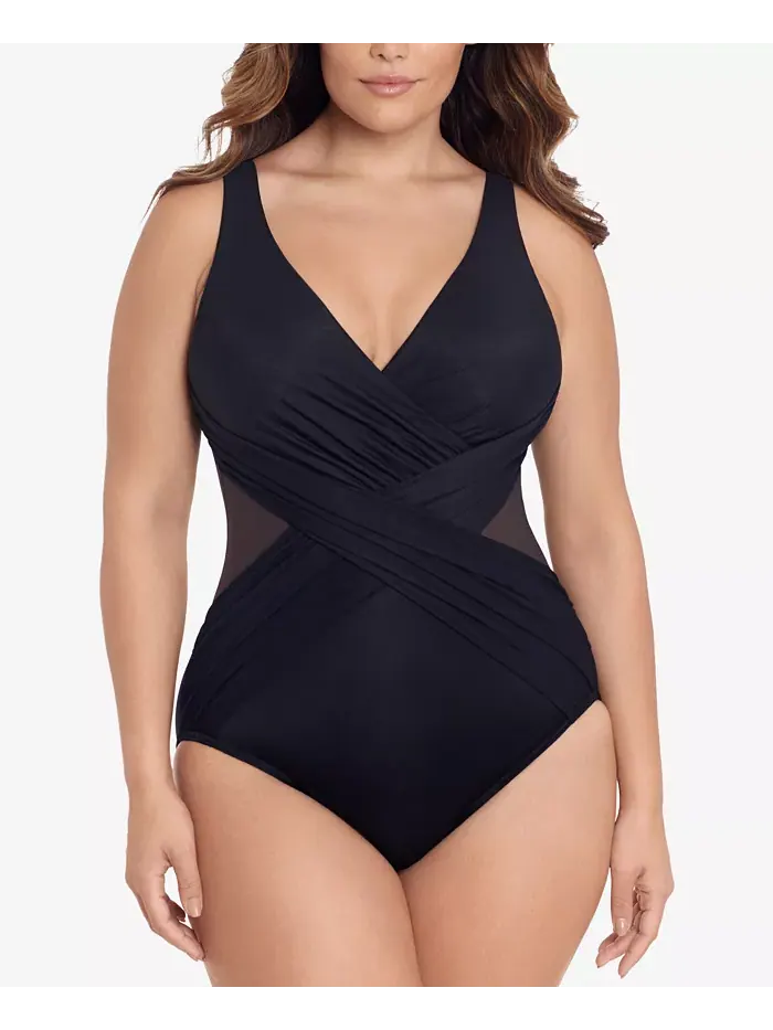 Женский слитный купальник Plus Illustionists Crossover Tummy Control Miraclesuit — изображение 1 из 3, черный