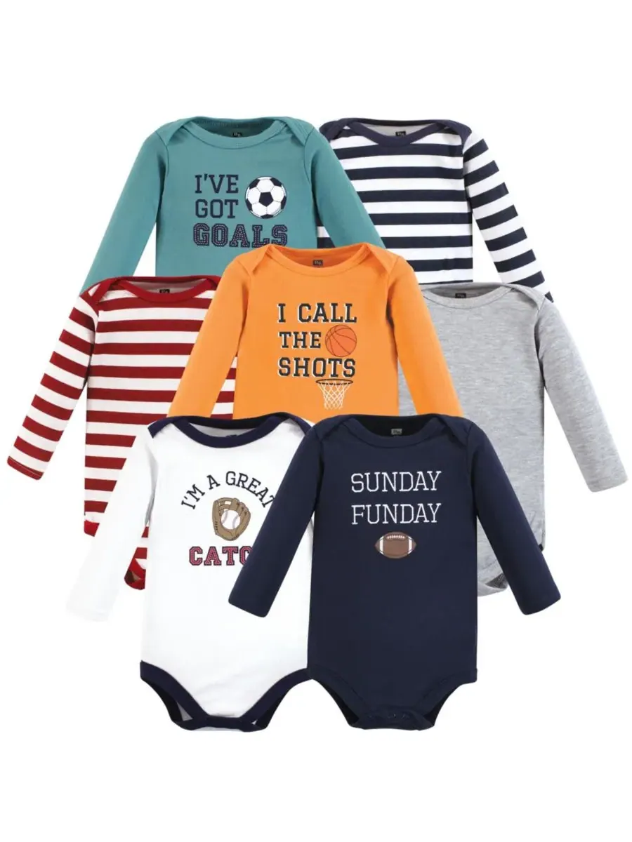 Набор из 7 хлопковых боди с длинными рукавами для младенцев Hudson Baby, Sports Stripes — изображение 1 из 9