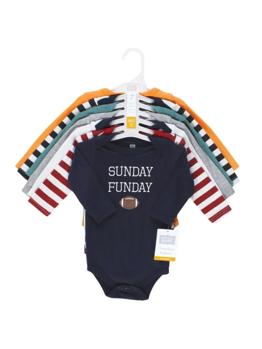 Набор из 7 хлопковых боди с длинными рукавами для младенцев Hudson Baby, Sports Stripes — изображение 2 из 9