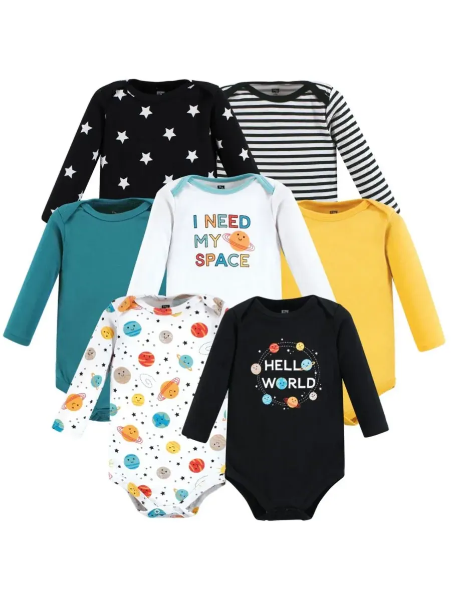 Набор из 7 хлопковых боди с длинными рукавами для младенцев Hudson Baby, Happy Planets 7-Pack — изображение 1 из 9